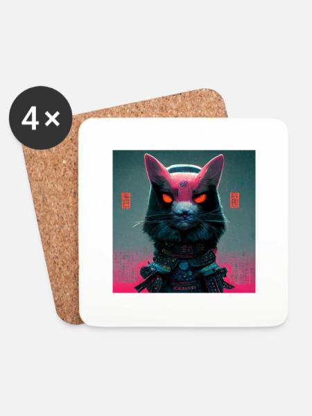 Samurai Katze futuristisches Universum - Untersetzer (4er-Set) - Weiß