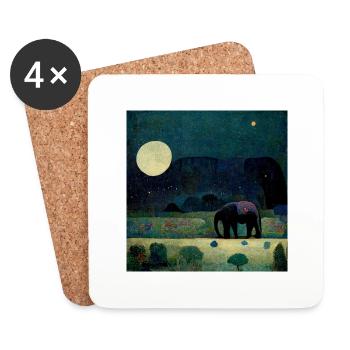 An elephant in the full moon walk - Coasters (set of 4) - white - Front
