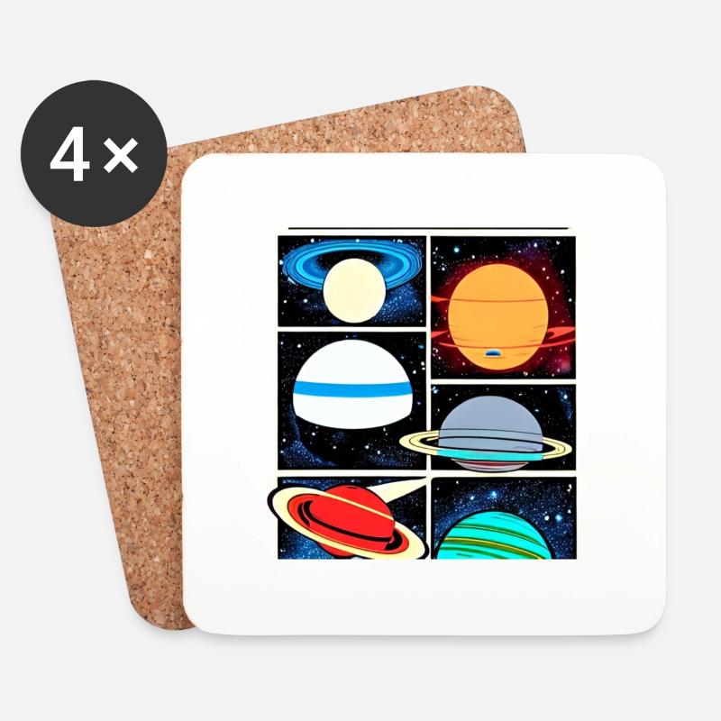 Planeten im Weltraum-Comic-Stil - Untersetzer (4er-Set) - Weiß