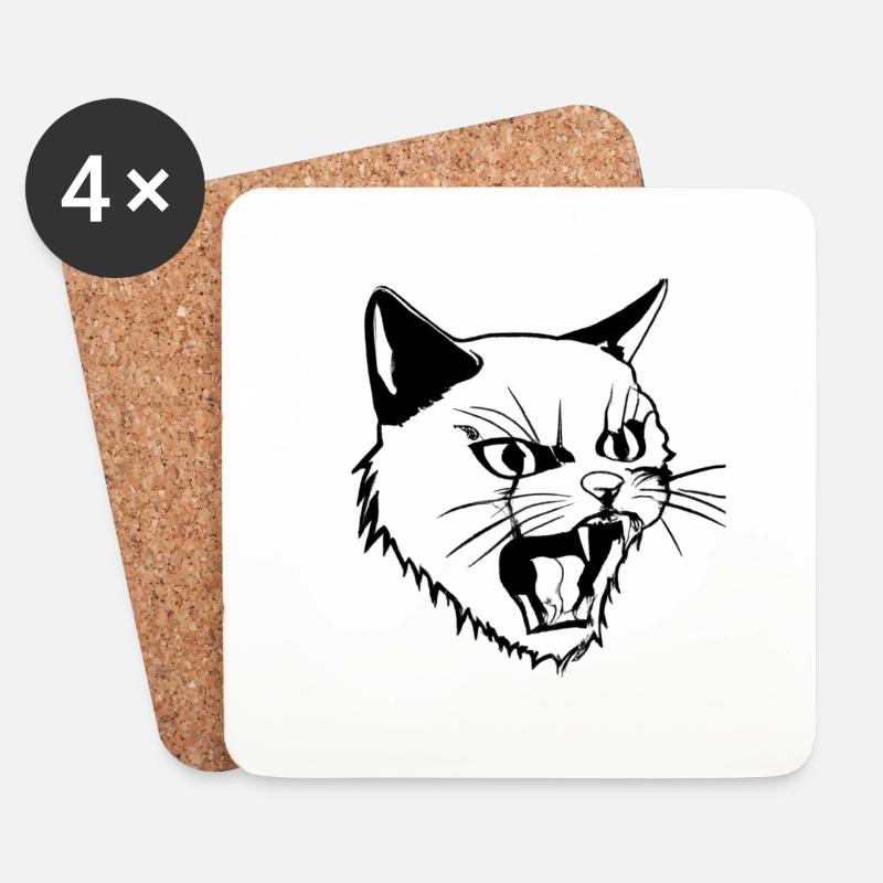 Angry Cat - Untersetzer (4er-Set) - Weiß
