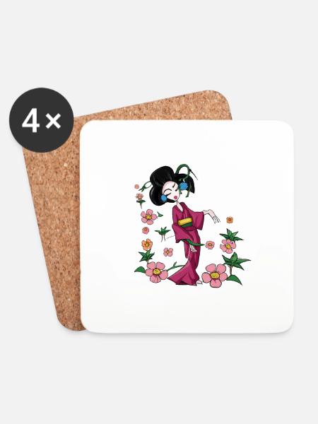 Geisha im Frühling - Untersetzer (4er-Set) - Weiß