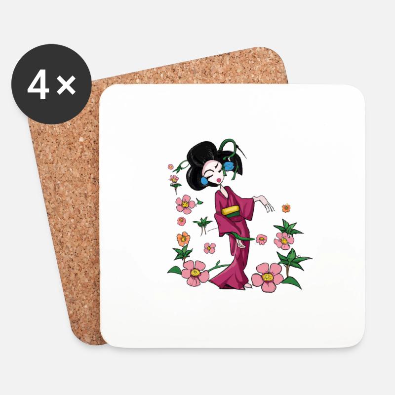 Geisha im Frühling - Untersetzer (4er-Set) - Weiß