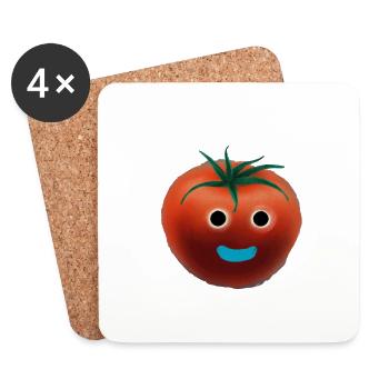 Tomate mit Gesicht - Untersetzer (4er-Set) - Weiß - Vorne