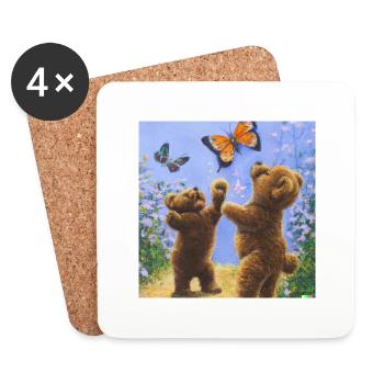 Teddy Bären Fangen Schmetterlinge - Untersetzer (4er-Set) - Weiß - Vorne