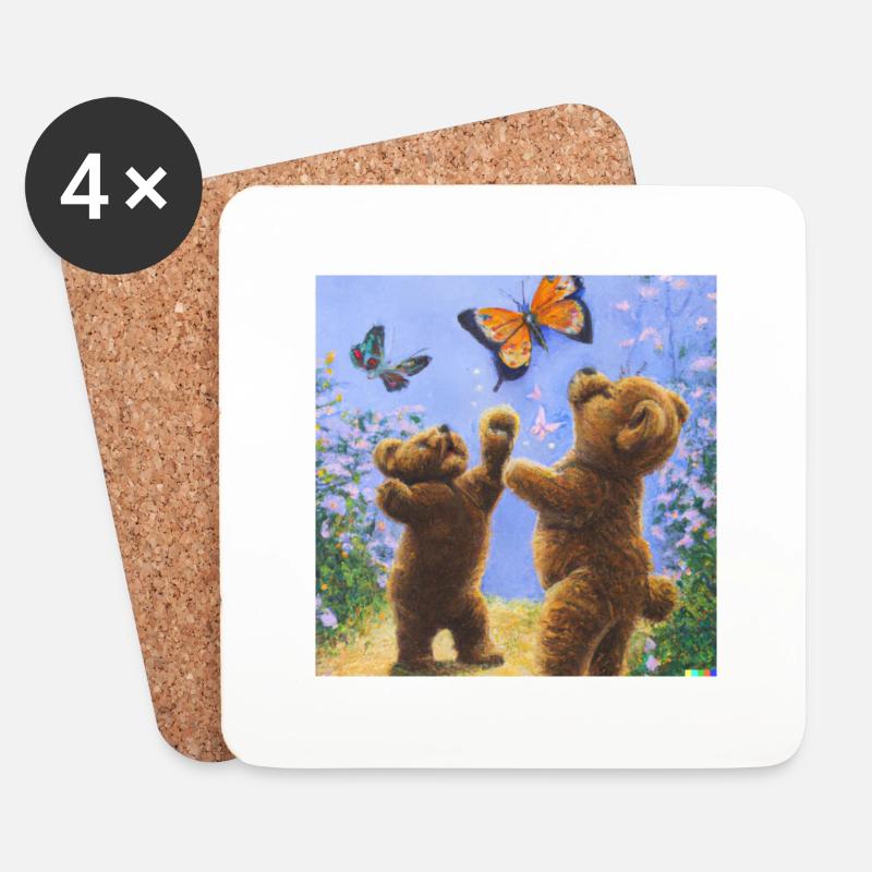Teddy Bären Fangen Schmetterlinge - Untersetzer (4er-Set) - Weiß
