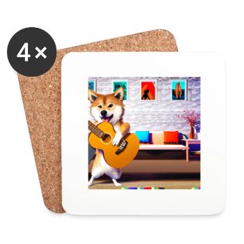 Shiba Inu playing Gitarre in the living room - Untersetzer (4er-Set) - Weiß - Vorne
