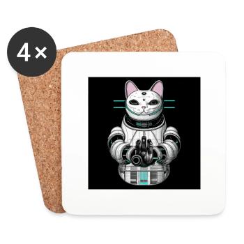 Cyborg Cat - Untersetzer (4er-Set) - Weiß - Vorne