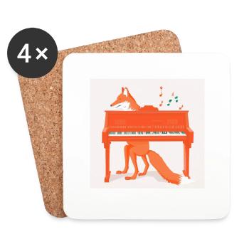 Fox at the piano - Coasters (set of 4) - white - Front