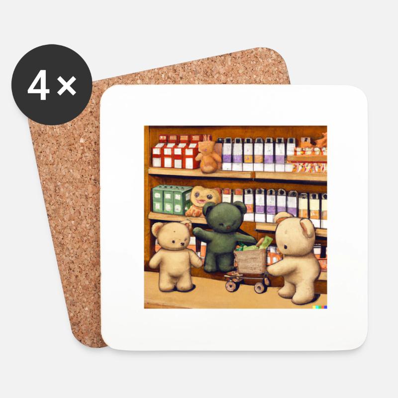 Japanische Teddybären - Untersetzer (4er-Set) - Weiß