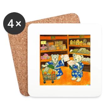 teddy bears shopping for groceries in Japan ukiyo - Coasters (set of 4) - white - Front