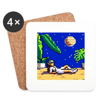 astronaut lounging in a tropical resort in space - Coasters (set of 4) - white - Front
