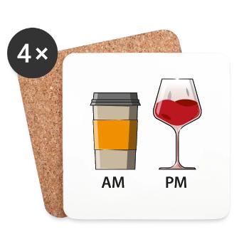 AM PM - Coffee in the morning - Wine in the evening - Coasters (set of 4) - white - Front
