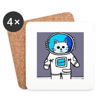 Astronauten Katze Zeichentrick - Untersetzer (4er-Set) - Weiß - Vorne