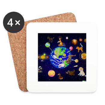 Weltraum Zeichentrick Animals - Untersetzer (4er-Set) - Weiß - Vorne
