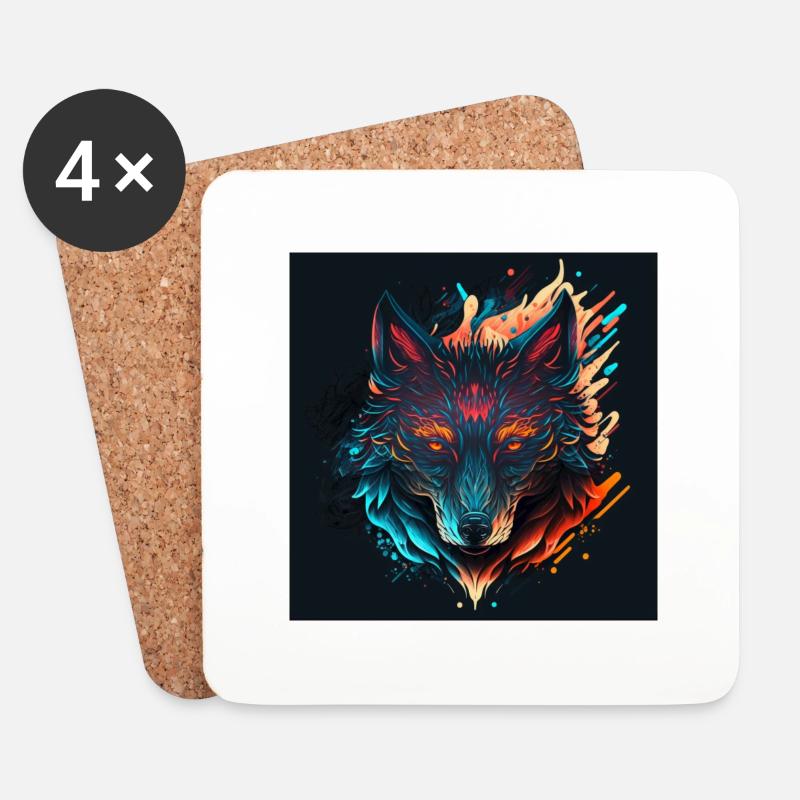 Abstrakter Wolfskopf - Untersetzer (4er-Set) - Weiß