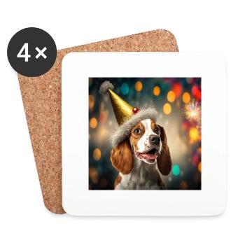 CptnBrunos dog with new years eve decoration - Untersetzer (4er-Set) - Weiß - Vorne