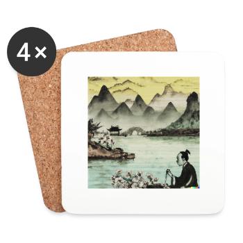 einzigartige asiatische Landschaft im Vintage Look - Untersetzer (4er-Set) - Weiß - Vorne