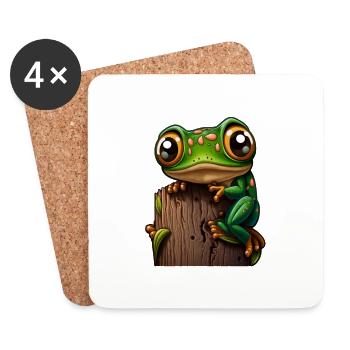 Cute Frog on a Log - Coasters (set of 4) - white - Front