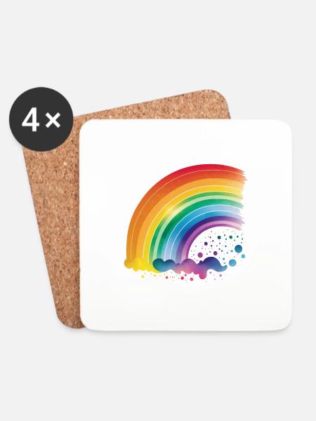 Regenbogen halbrund - Untersetzer (4er-Set) - Weiß