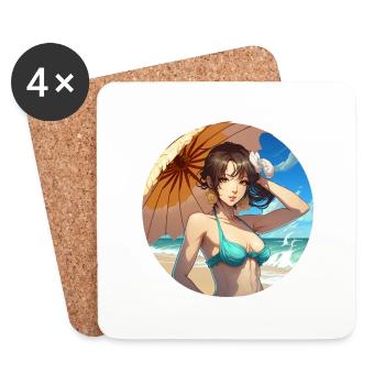 Anime-Mädchen - Untersetzer (4er-Set) - Weiß - Vorne