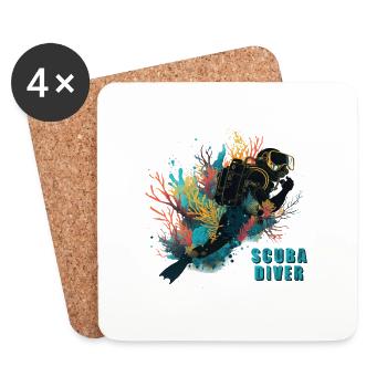 Scuba Diver- Korallenriff, Geschenkidee, Atlantis - Untersetzer (4er-Set) - Weiß - Vorne