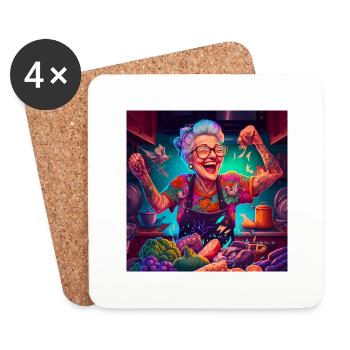 Grand-mère avec des tatouages en train de cuisiner - Dessous de verre (lot de 4) - blanc - Devant