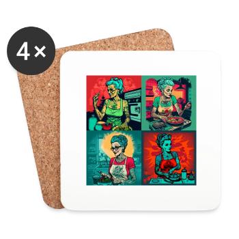 Old tattoed woman cooking - Coasters (set of 4) - white - Front