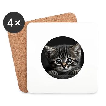 cute tabby kitten with big eyes - Coasters (set of 4) - white - Front