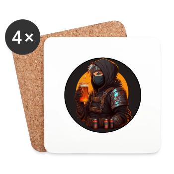 Ninja mit Bier - Untersetzer (4er-Set) - Weiß - Vorne