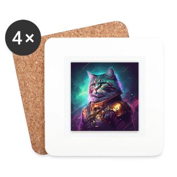 Le maître de la Galaxie est un chat - Dessous de verre (lot de 4) - blanc - Devant