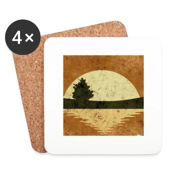 Retro Sonnenuntergang am See - Untersetzer (4er-Set) - Weiß - Vorne
