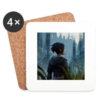 Femme perdue dans une forêt fantastique - Dessous de verre (lot de 4) - blanc - Devant