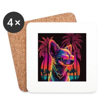 Neon dog with palm trees - Coasters (set of 4) - white - Front
