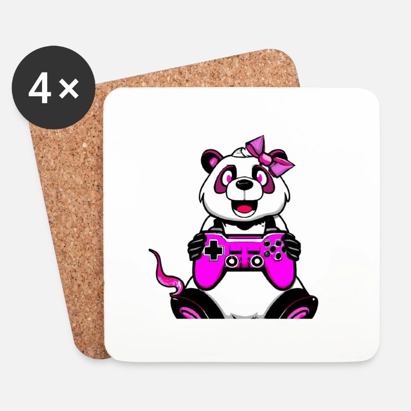 Gaming Panda - Untersetzer (4er-Set) - Weiß