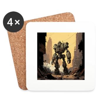 Robots in a post-apocalyptic city - Coasters (set of 4) - white - Front