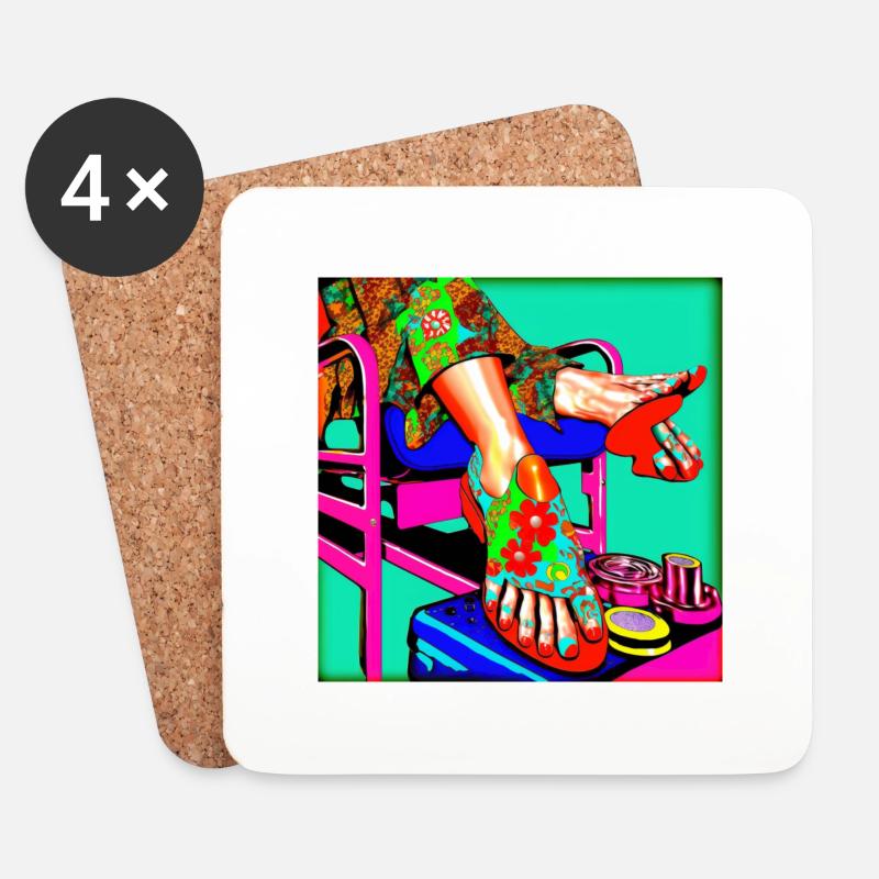 Fusspflege Pop Art bunt - Untersetzer (4er-Set) - Weiß
