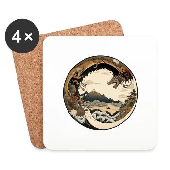 Nr. 2: Kanagawa Ukyio-e im japanischen Drachenstil - Untersetzer (4er-Set) - Weiß - Vorne