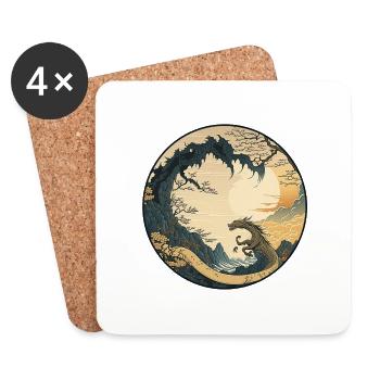 Nr. 3: Kanagawa Ukyio-e im japanischen Drachenstil - Untersetzer (4er-Set) - Weiß - Vorne