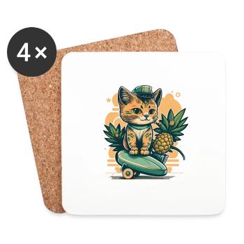 Cute Cat Tropical 1 - Coasters (set of 4) - white - Front