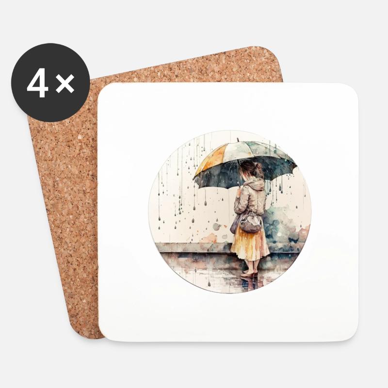 Regenschirm Mädchen - Untersetzer (4er-Set) - Weiß