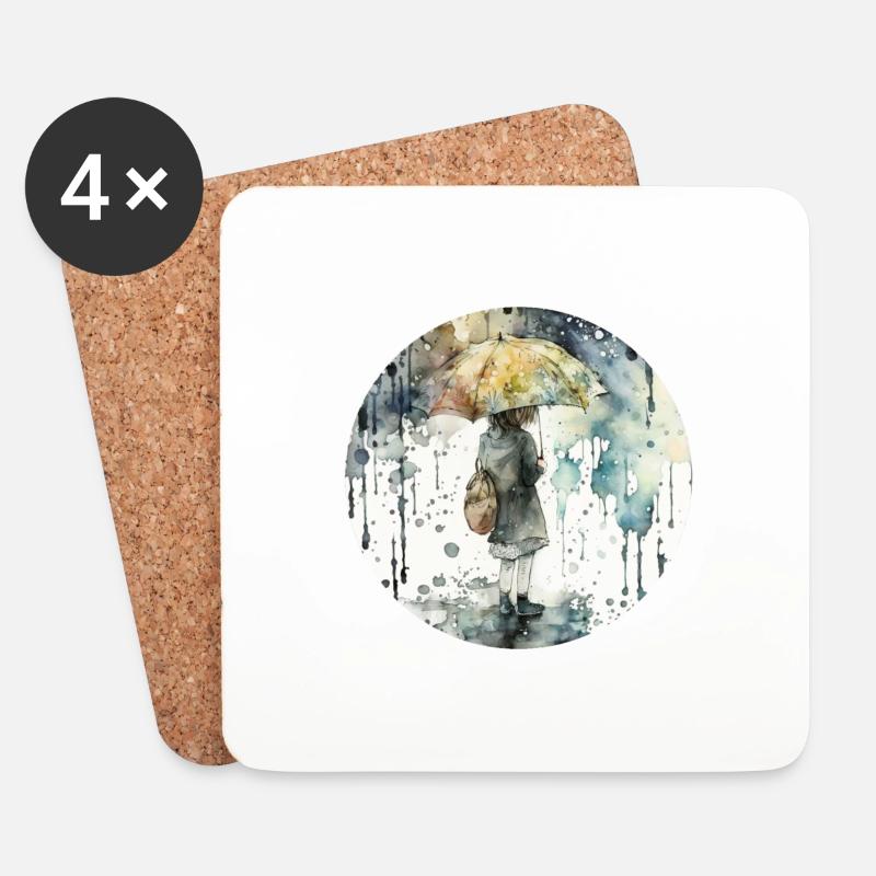 Mädchen mit Regenschirm - Untersetzer (4er-Set) - Weiß