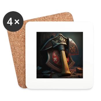 Fire brigade axe in front of a badge - Coasters (set of 4) - white - Front