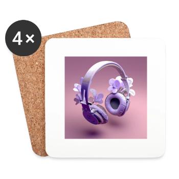 casque audio violet avec des fleurs - Dessous de verre (lot de 4) - blanc - Devant