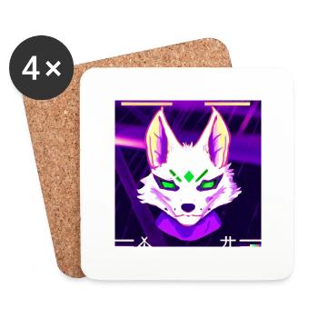 Kitsun Vaporwave Japonais Kami Vaporwave Kitsune - Dessous de verre (lot de 4) - blanc - Devant