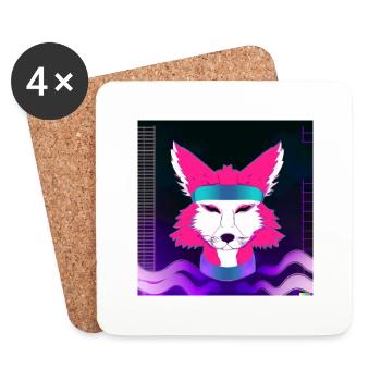 Kitsun Vaporwave Japonais Kami Vaporwave Kitsune - Dessous de verre (lot de 4) - blanc - Devant