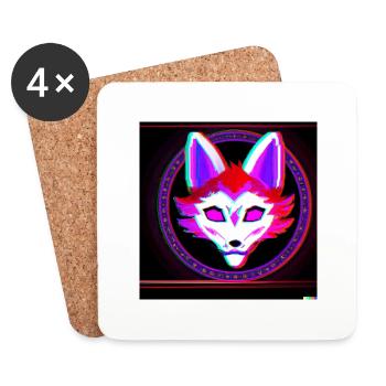 Kitsun Vaporwave Japonais Kami Vaporwave Kitsune - Dessous de verre (lot de 4) - blanc - Devant