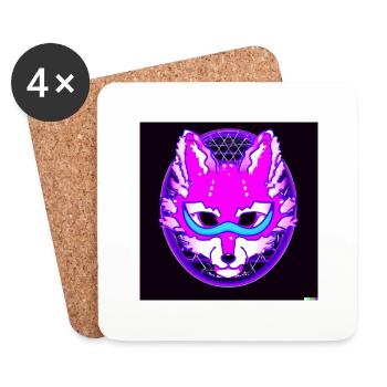 Kitsun Vaporwave Japonais Kami Vaporwave Kitsune - Dessous de verre (lot de 4) - blanc - Devant