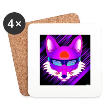 Kitsun Vaporwave Japonais Kami Vaporwave Kitsune - Dessous de verre (lot de 4) - blanc - Devant
