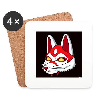 Kitsun Vaporwave Japanese Kami Vaporwave Kitsune - Coasters (set of 4) - white - Front