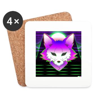 Kitsun Vaporwave Japanese Kami Vaporwave Kitsune - Coasters (set of 4) - white - Front